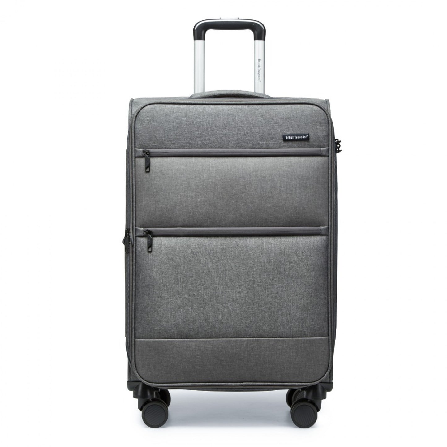 British Traveller Lightweight Cabin Suitcase with Soft Shell and Laptop Compartment (K2397L) - Grey