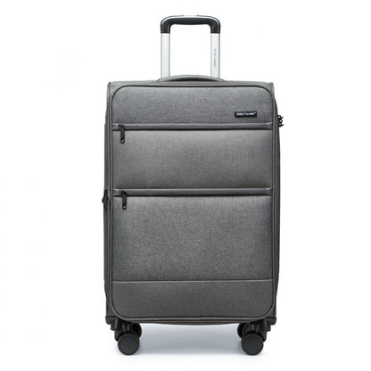 British Traveller Lightweight Cabin Suitcase with Soft Shell and Laptop Compartment (K2397L) - Grey