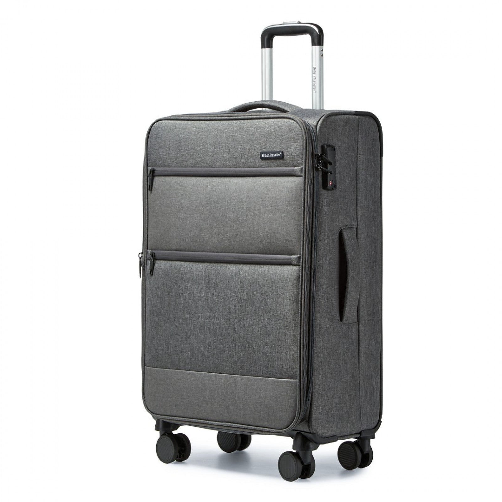 British Traveller Lightweight Cabin Suitcase with Soft Shell and Laptop Compartment (K2397L) - Grey