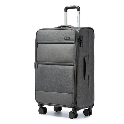 British Traveller Lightweight Cabin Suitcase with Soft Shell and Laptop Compartment (K2397L) - Grey