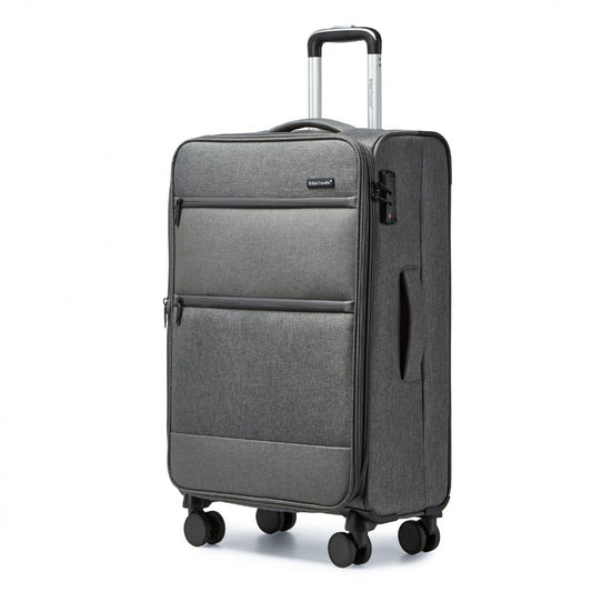 British Traveller Lightweight Cabin Suitcase with Soft Shell and Laptop Compartment (K2397L) - Grey