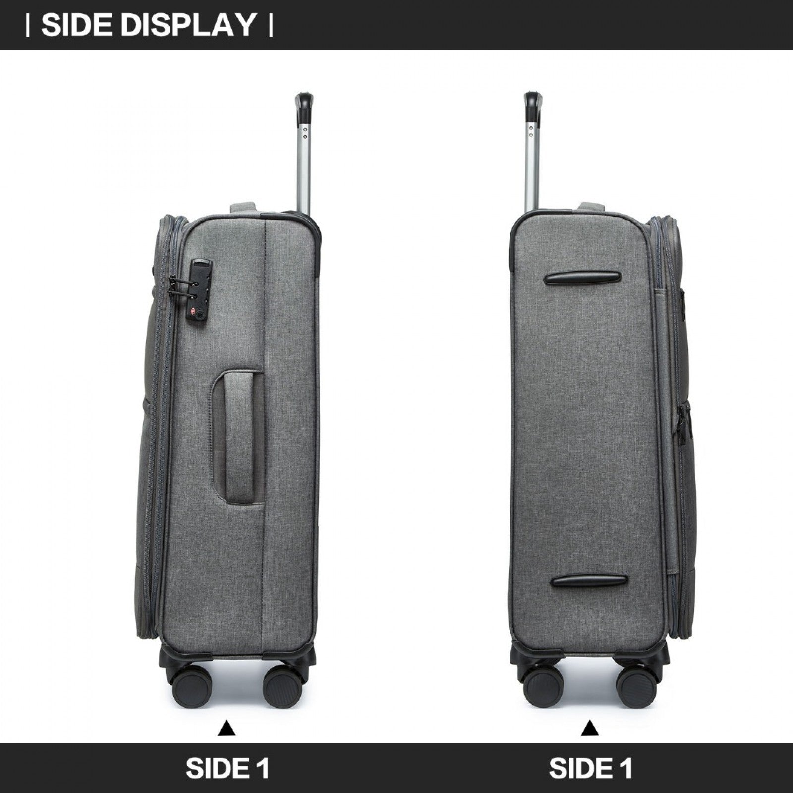 British Traveller Lightweight Cabin Suitcase with Soft Shell and Laptop Compartment (K2397L) - Grey