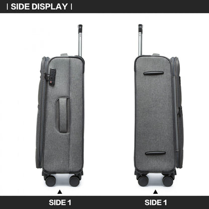 British Traveller Lightweight Cabin Suitcase with Soft Shell and Laptop Compartment (K2397L) - Grey