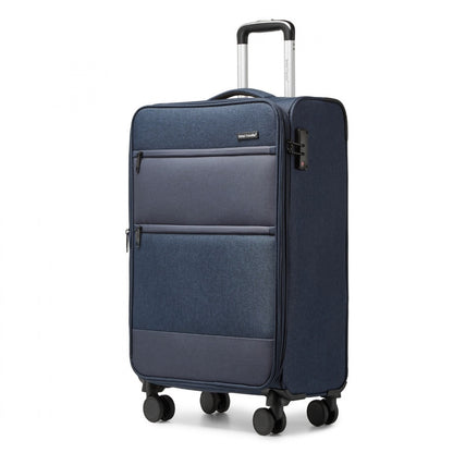 British Traveller Lightweight Cabin Suitcase with Soft Shell and Laptop Compartment (K2397L) - Navy