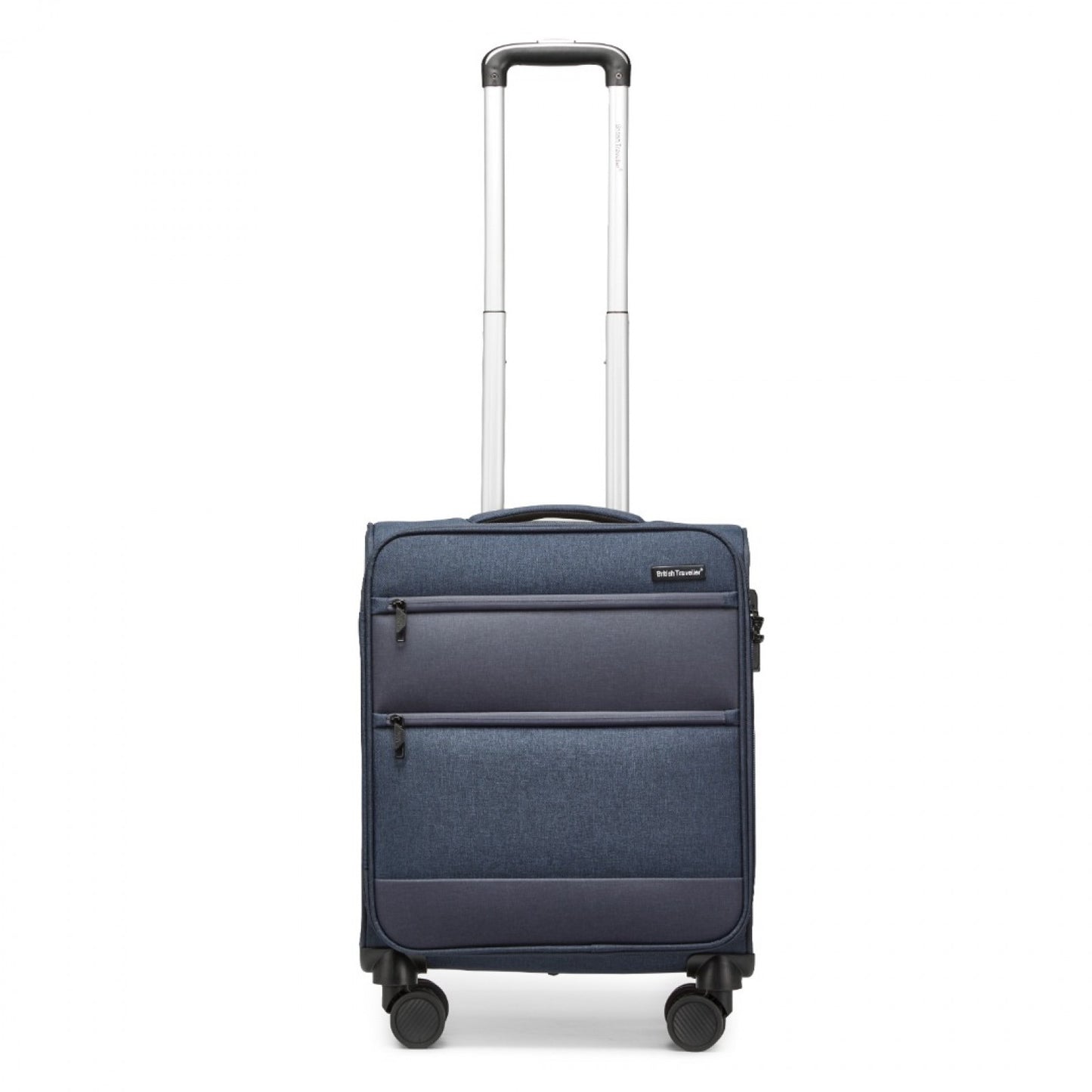 British Traveller Lightweight Cabin Suitcase with Soft Shell and Laptop Compartment (K2397L) - Navy