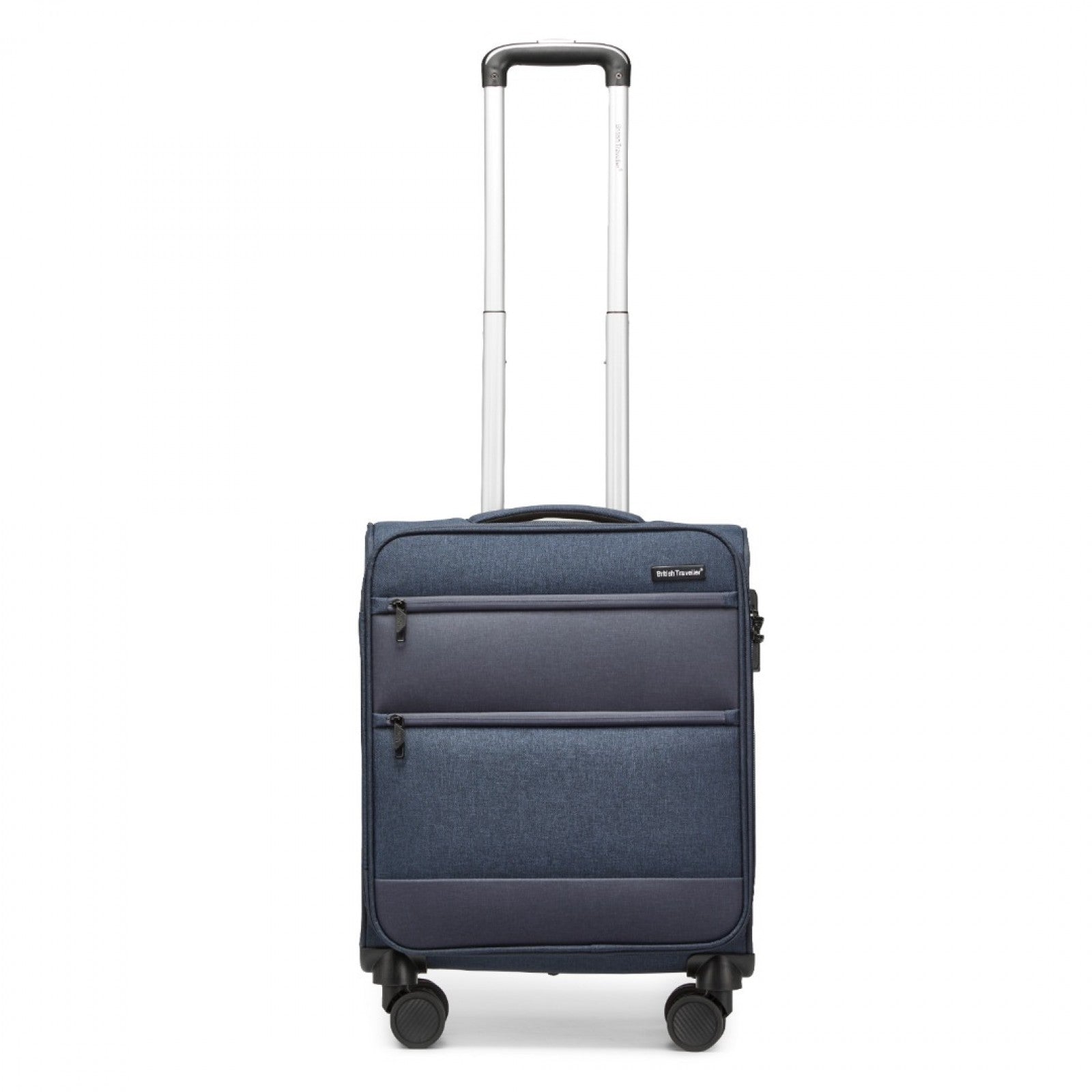British Traveller Lightweight Cabin Suitcase with Soft Shell and Laptop Compartment (K2397L) - Navy