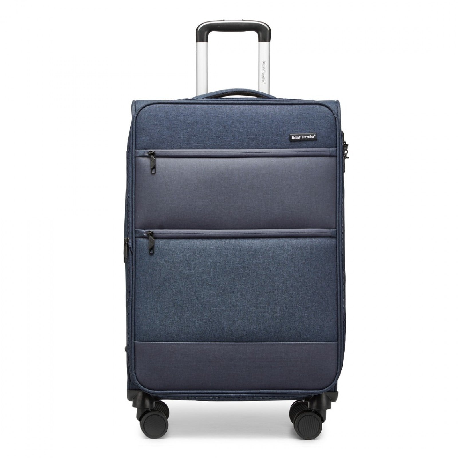 British Traveller Lightweight Cabin Suitcase with Soft Shell and Laptop Compartment (K2397L) - Navy