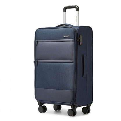 British Traveller Lightweight Cabin Suitcase with Soft Shell and Laptop Compartment (K2397L) - Navy