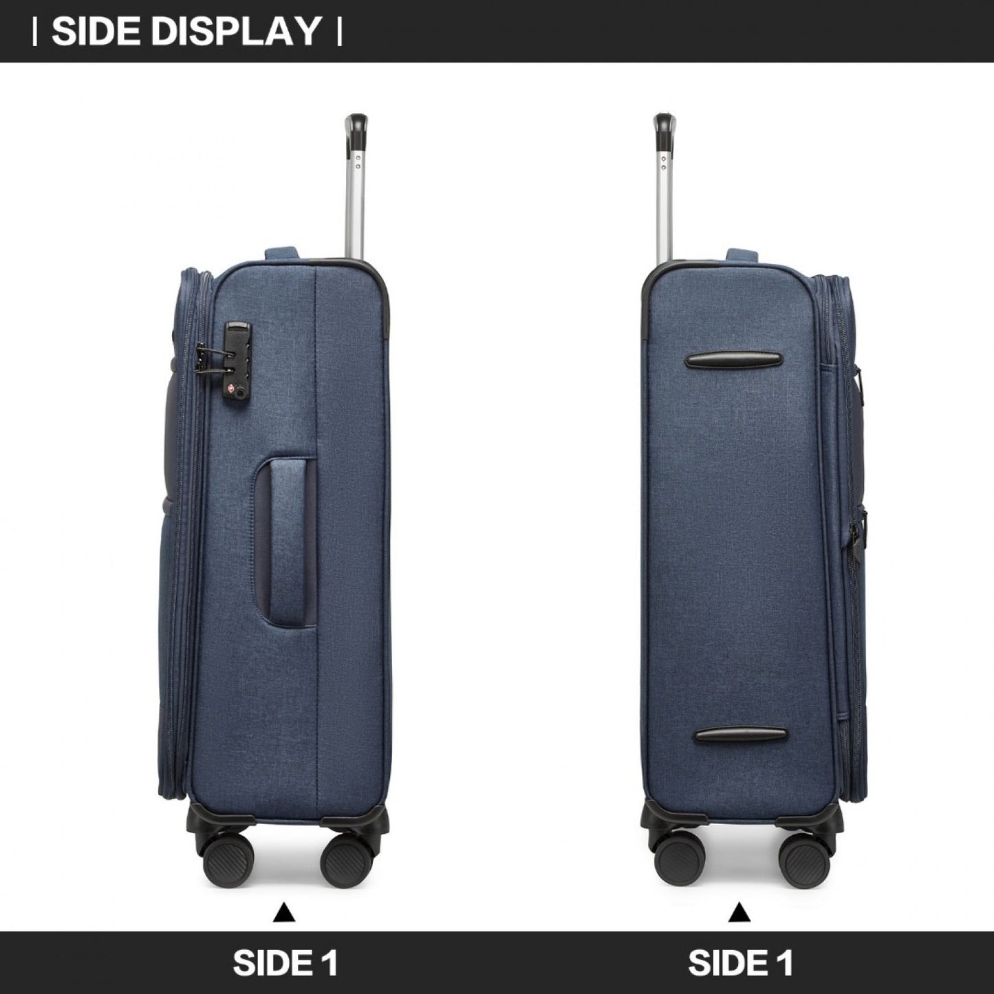 British Traveller Lightweight Cabin Suitcase with Soft Shell and Laptop Compartment (K2397L) - Navy