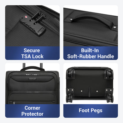 British Traveller Durable Softshell Suitcase 3-Piece Luggage Set (20/24/28 Inch) with Laptop Compartment (KSB2582) - Black