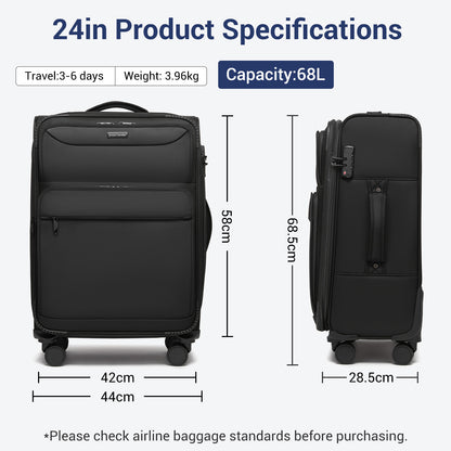 British Traveller Durable Softshell Suitcase with Front Laptop Compartment, TSA Lock & Silent Spinner Wheels (KSB2582) - Black