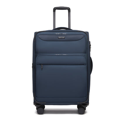 British Traveller Durable Softshell Suitcase with Front Laptop Compartment, TSA Lock & Silent Spinner Wheels (KSB2582) - Navy