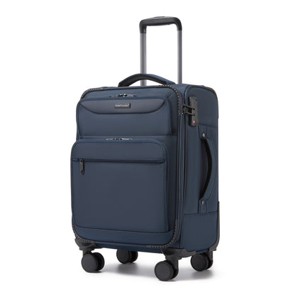 British Traveller Durable Softshell Suitcase with Front Laptop Compartment, TSA Lock & Silent Spinner Wheels (KSB2582) - Navy