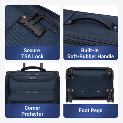 British Traveller Durable Softshell Suitcase 3-Piece Luggage Set (20/24/28 Inch) with Laptop Compartment (KSB2582) - Navy