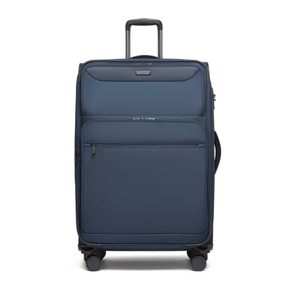 British Traveller Durable Softshell Suitcase with Front Laptop Compartment, TSA Lock & Silent Spinner Wheels (KSB2582) - Navy