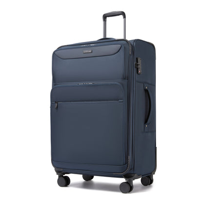 British Traveller Durable Softshell Suitcase with Front Laptop Compartment, TSA Lock & Silent Spinner Wheels (KSB2582) - Navy