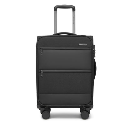 British Traveller Sleek Tough Travel Soft-Shell Suitcase with Silent TPE Spinners, TSA Security and Laptop Sleeve (KSB2597) - Black
