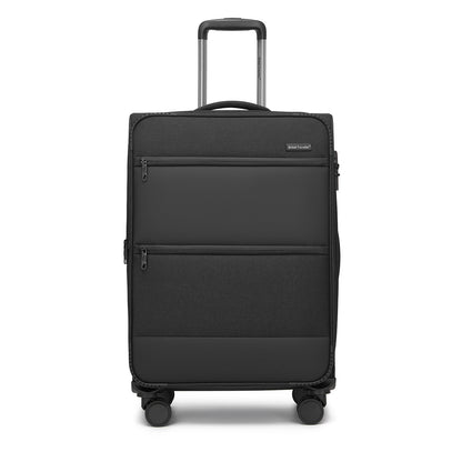 British Traveller Sleek Tough Travel Soft-Shell Suitcase with Silent TPE Spinners, TSA Security and Laptop Sleeve (KSB2597) - Black