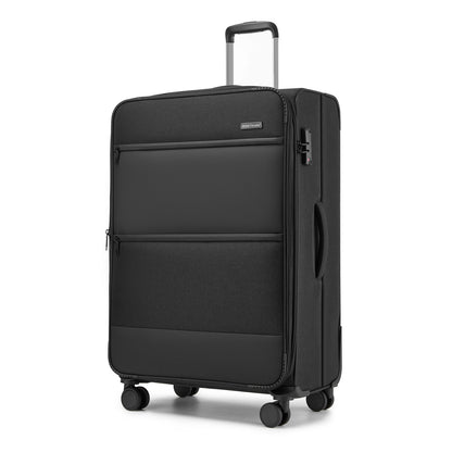 British Traveller Sleek Tough Travel Soft-Shell Suitcase with Silent TPE Spinners, TSA Security and Laptop Sleeve (KSB2597) - Black