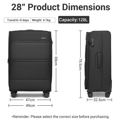 British Traveller Sleek Tough Travel Soft-Shell Suitcase with Silent TPE Spinners, TSA Security and Laptop Sleeve (KSB2597) - Black