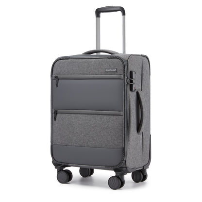 British Traveller Sleek Tough Travel Soft-Shell Suitcase with Silent TPE Spinners, TSA Security and Laptop Sleeve (KSB2597) - Grey