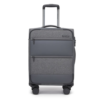 British Traveller Sleek Tough Travel Soft-Shell Suitcase with Silent TPE Spinners, TSA Security and Laptop Sleeve (KSB2597) - Grey