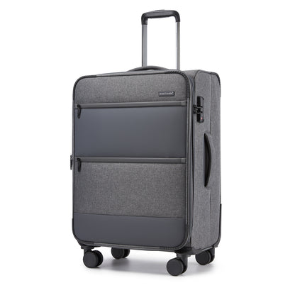 British Traveller Sleek Tough Travel Soft-Shell Suitcase with Silent TPE Spinners, TSA Security and Laptop Sleeve (KSB2597) - Grey