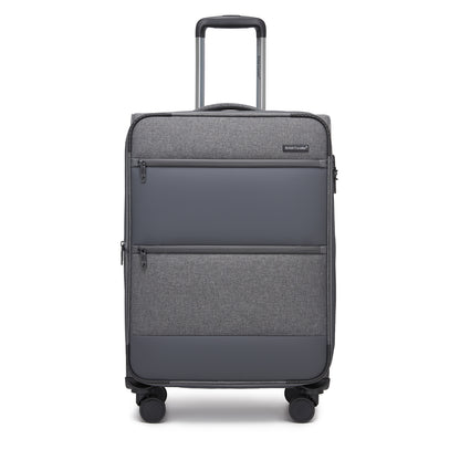 British Traveller Sleek Tough Travel Soft-Shell Suitcase with Silent TPE Spinners, TSA Security and Laptop Sleeve (KSB2597) - Grey
