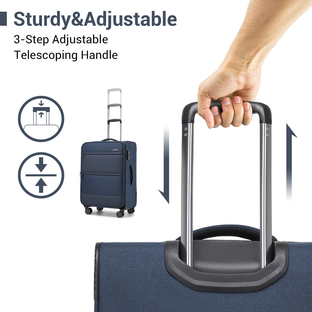 British Traveller Sleek Tough 24 Inch Travel Soft-Shell Suitcase with Silent TPE Spinners, TSA Security and Expandable Capacity - Navy