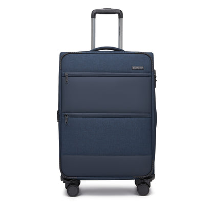 British Traveller Sleek Tough Travel Soft-Shell Suitcase with Silent TPE Spinners, TSA Security and Laptop Sleeve (KSB2597) - Navy