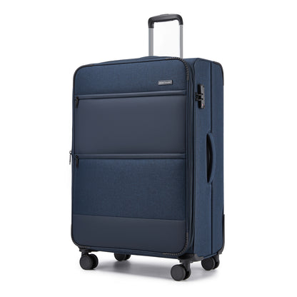 British Traveller Sleek Tough Travel Soft-Shell Suitcase with Silent TPE Spinners, TSA Security and Laptop Sleeve (KSB2597) - Navy