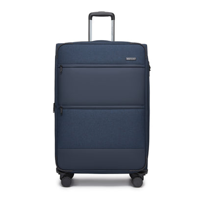 British Traveller Sleek Tough Travel Soft-Shell Suitcase with Silent TPE Spinners, TSA Security and Laptop Sleeve (KSB2597) - Navy
