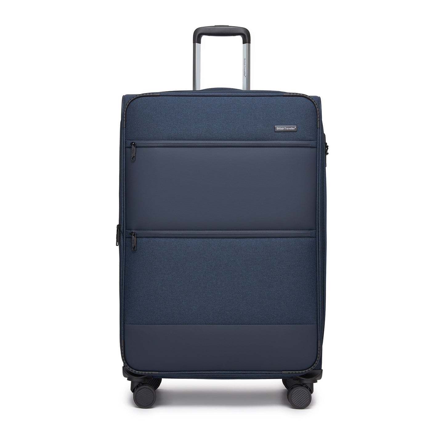 British Traveller Sleek Tough 3-Piece Travel Soft-Shell Suitcase with Silent TPE Spinners, TSA Security and Expandable Checked Sizes (KSB2597) - Navy