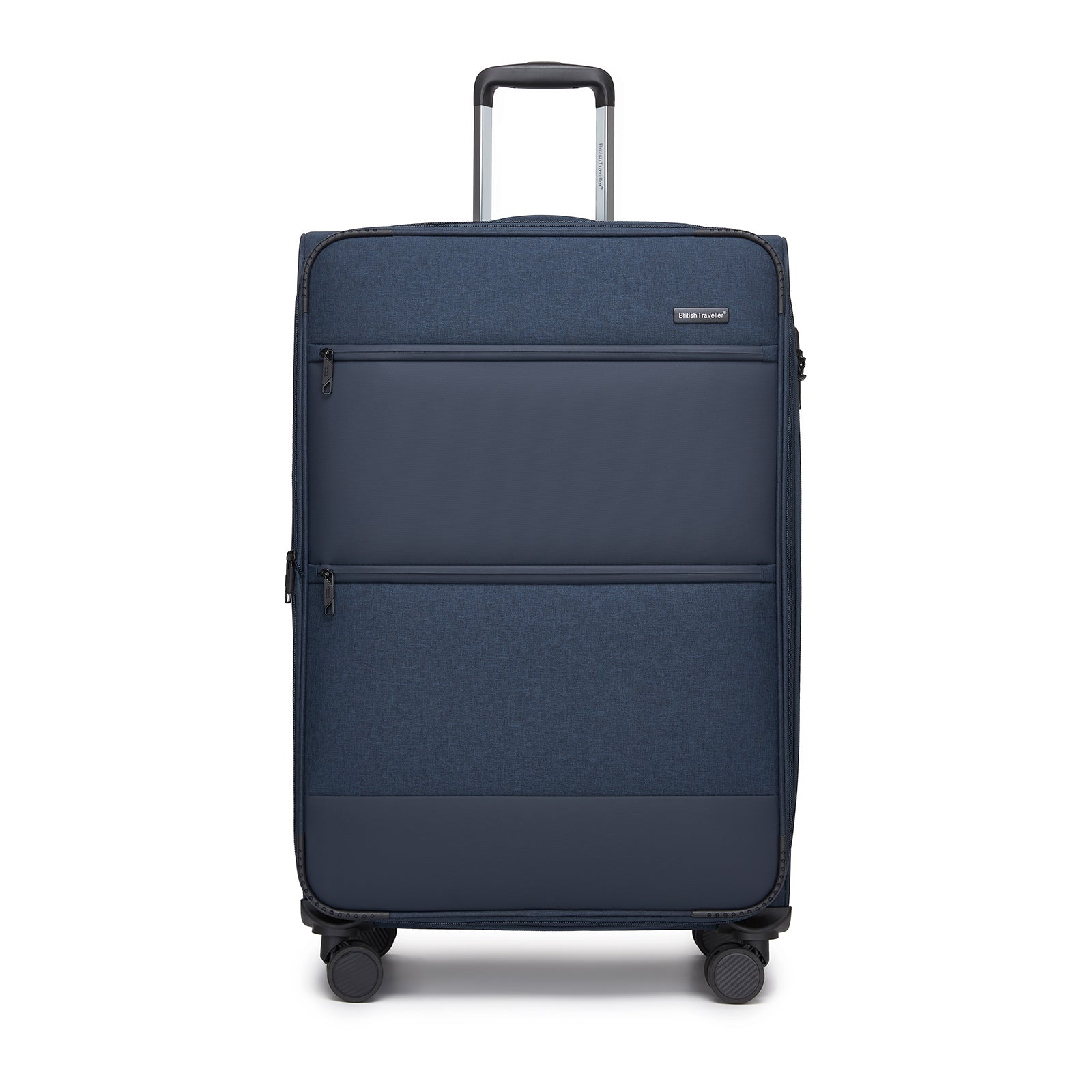 British Traveller Sleek Tough 3-Piece Travel Soft-Shell Suitcase with Silent TPE Spinners, TSA Security and Expandable Checked Sizes (KSB2597) - Navy