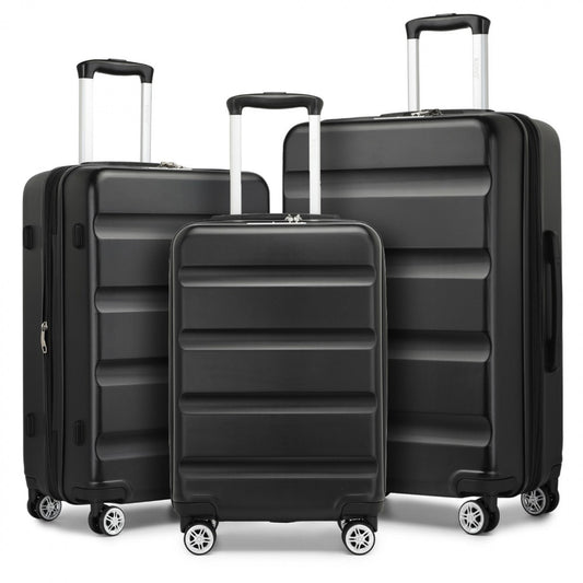 Kono 3-Piece Horizontal Engraved Hard Shell ABS+PC Suitcase with TSA Lock (KSK2482) - Black
