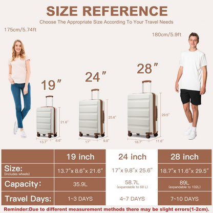 Kono Stylish Horizontal Engraved Hard Shell ABS+PC Cabin Suitcase with TSA Lock (KSK2482) - Cream