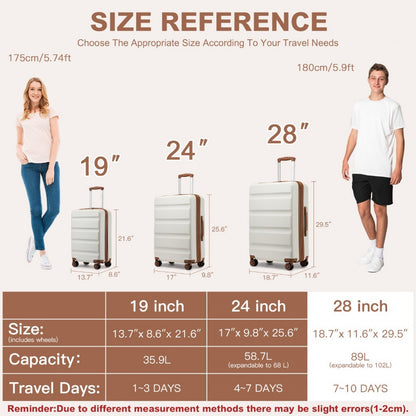 Kono Stylish Horizontal Engraved Hard Shell ABS+PC Cabin Suitcase with TSA Lock (KSK2482) - Cream
