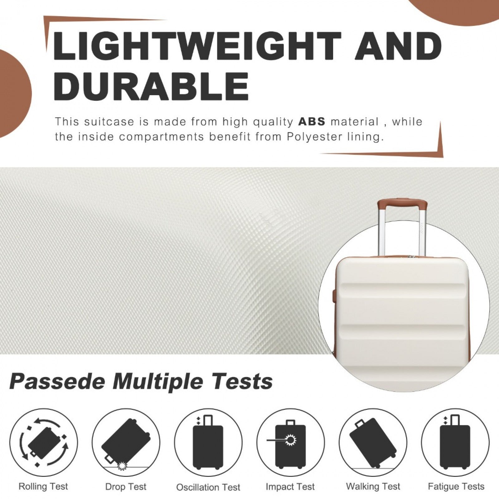 Kono Stylish Horizontal Engraved Hard Shell ABS+PC Cabin Suitcase with TSA Lock (KSK2482) - Cream