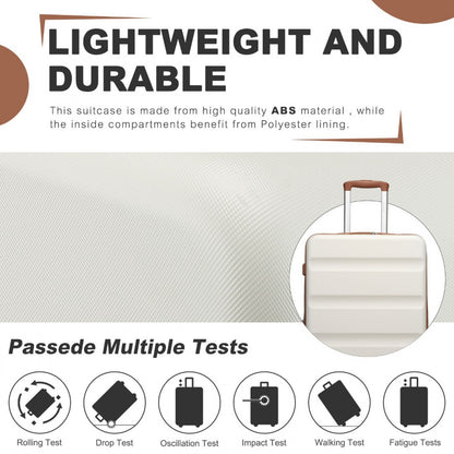 Kono Stylish Horizontal Engraved Hard Shell ABS+PC Cabin Suitcase with TSA Lock (KSK2482) - Cream