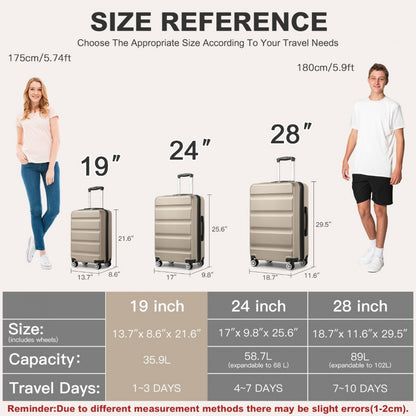 Kono Stylish Horizontal Engraved Hard Shell ABS+PC Cabin Suitcase with TSA Lock (KSK2482) - Gold