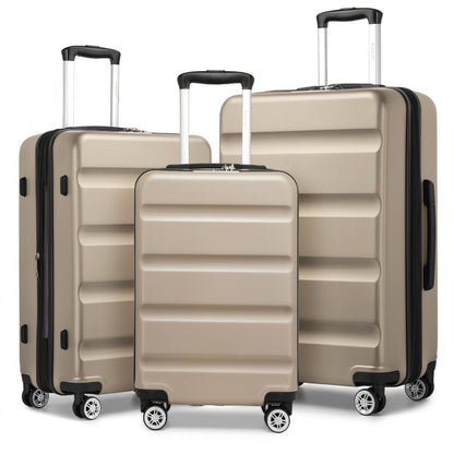 Kono 3-Piece Horizontal Engraved Hard Shell ABS+PC Suitcase with TSA Lock (KSK2482) - Gold