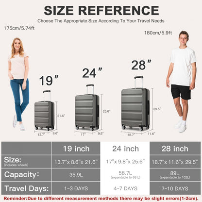 Kono Stylish Horizontal Engraved Hard Shell ABS+PC Cabin Suitcase with TSA Lock (KSK2482) - Grey