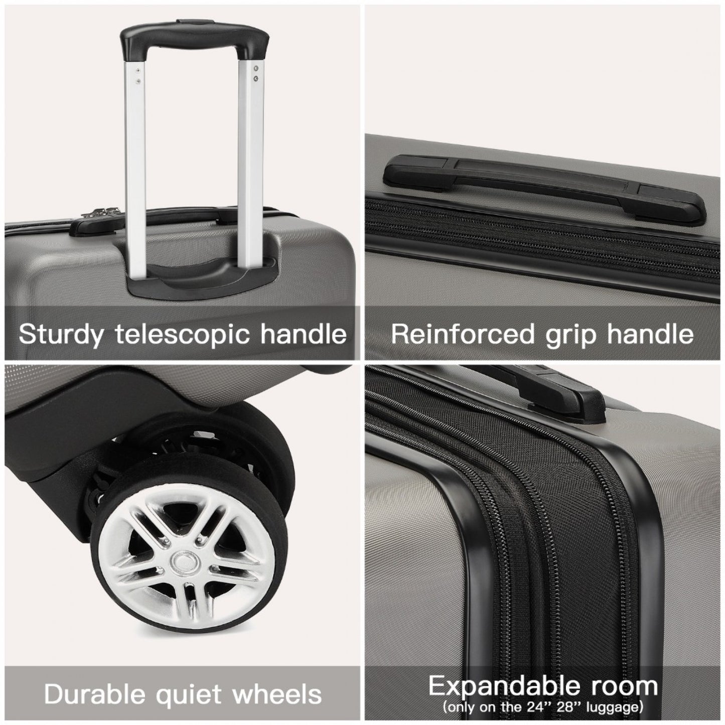 Kono Stylish Horizontal Engraved Hard Shell ABS+PC Cabin Suitcase with TSA Lock (KSK2482) - Grey