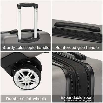 Kono Stylish Horizontal Engraved Hard Shell ABS+PC Cabin Suitcase with TSA Lock (KSK2482) - Grey