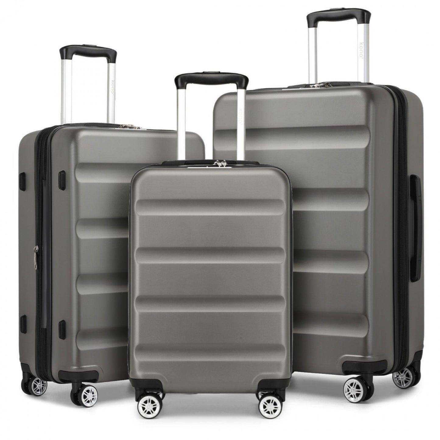 Kono 3-Piece Horizontal Engraved Hard Shell ABS+PC Suitcase with TSA Lock (KSK2482) - Grey