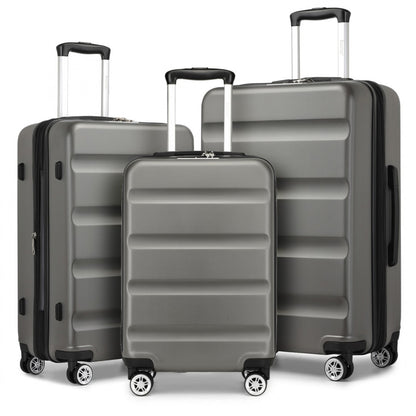 Kono 3-Piece Horizontal Engraved Hard Shell ABS+PC Suitcase with TSA Lock (KSK2482) - Grey