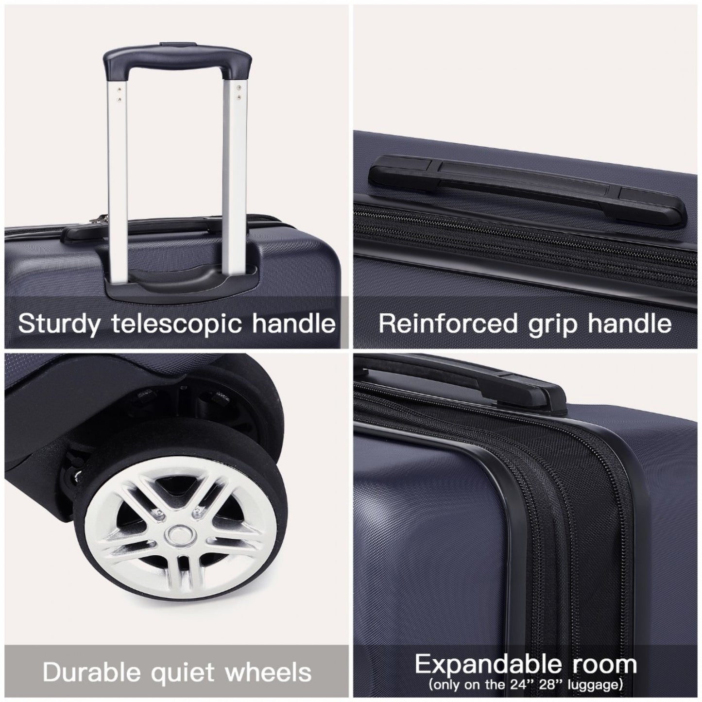 Kono Stylish Horizontal Engraved Hard Shell ABS+PC Cabin Suitcase with TSA Lock (KSK2482) - Navy