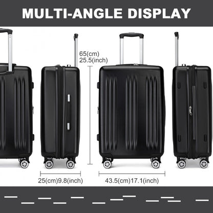 Kono Sleek Striped Suitcase Durable ABS+PC Luggage With Four Spinner Wheels And TSA Lock Perfect for Travel (KSK2483) - Black