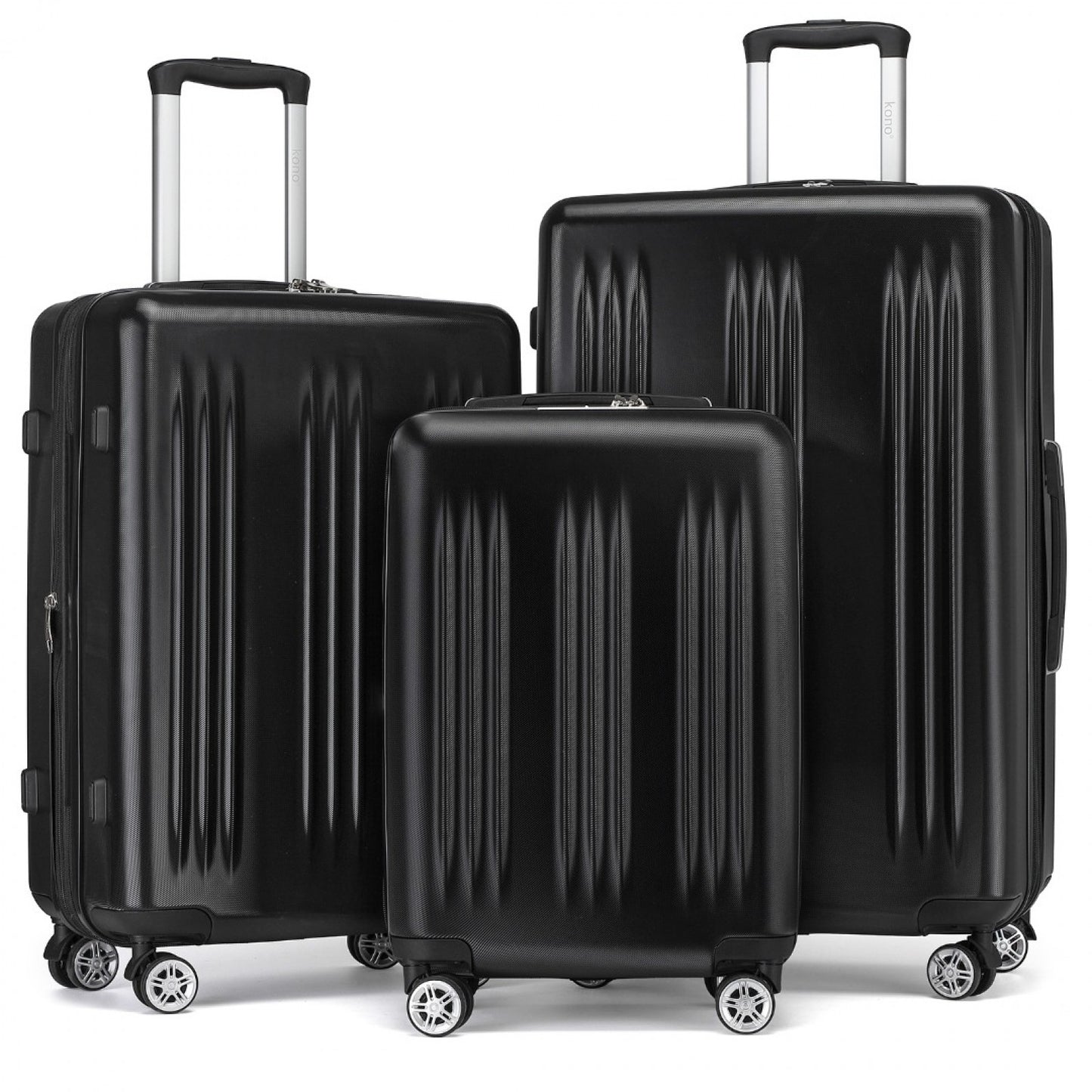 Kono 3 Piece Luggage Set 20/24/28 Inch Sleek Striped Expandable ABS+PC Suitcase With TSA Lock And Four Spinner Wheels (KSK2483) - Black