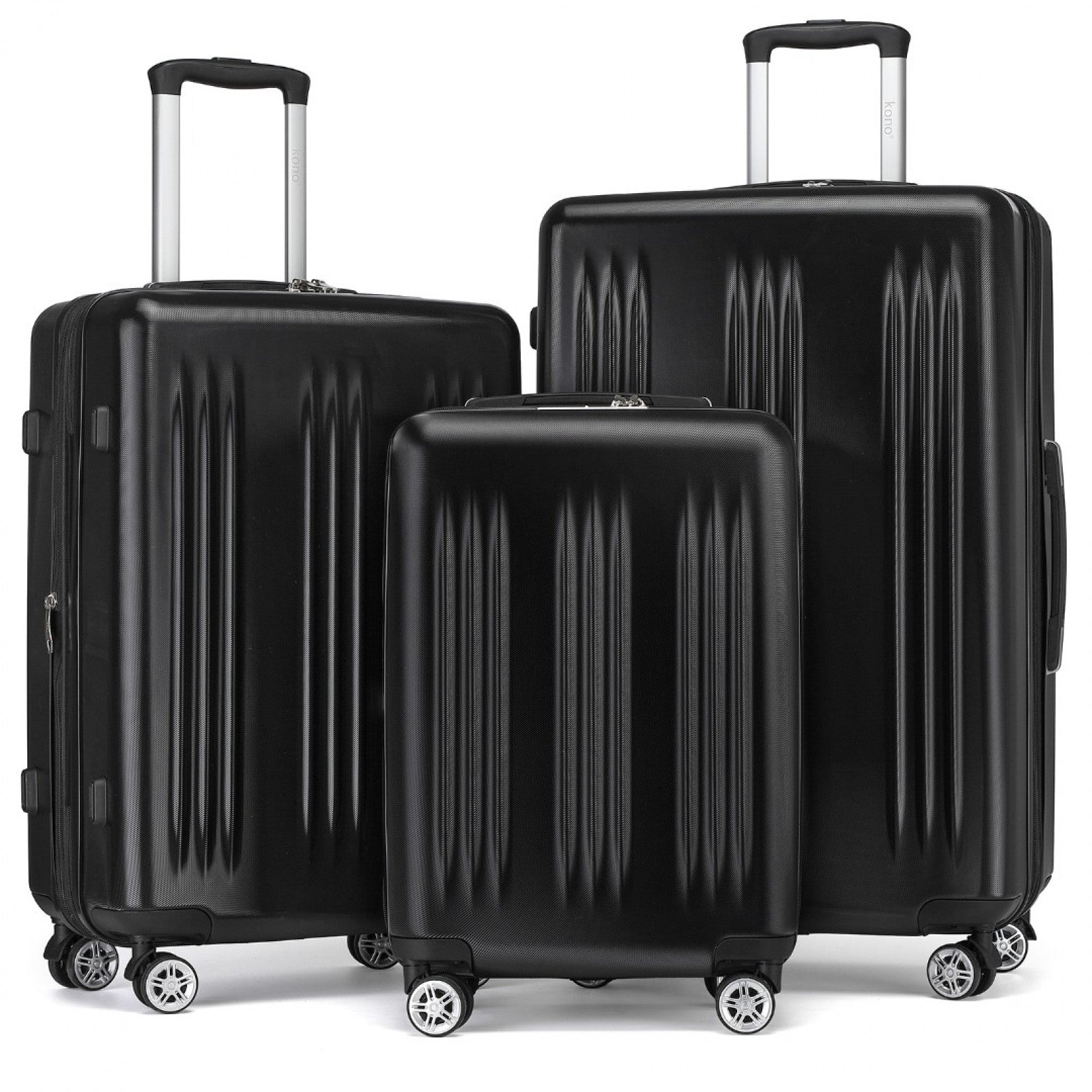 Kono 3 Piece Luggage Set 20/24/28 Inch Sleek Striped Expandable ABS+PC Suitcase With TSA Lock And Four Spinner Wheels (KSK2483) - Black
